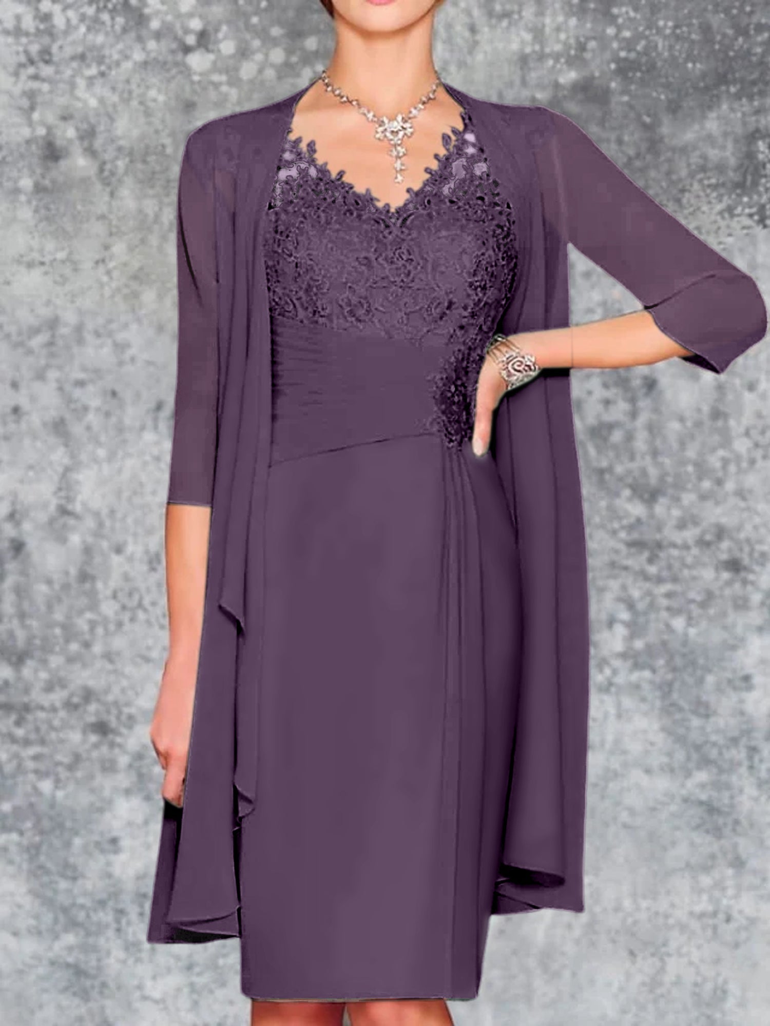 Knee-Length V-Neck Sheath/Column Mother of the Bride Dresses