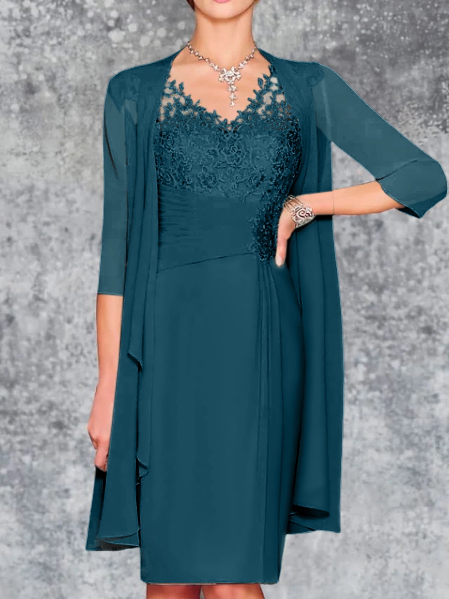 Knee-Length V-Neck Sheath/Column Mother of the Bride Dresses