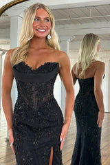 Lace Mermaid Prom Dress with Corset Bodice and Side Slit
