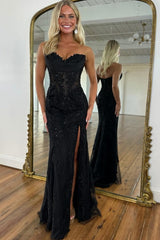 Lace Mermaid Prom Dress with Corset Bodice and Side Slit