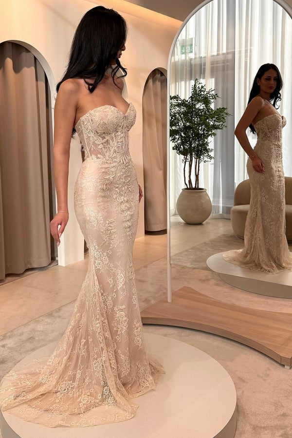 Lace Mermaid Prom Dress with Detachable Overskirt and Corset Bodice