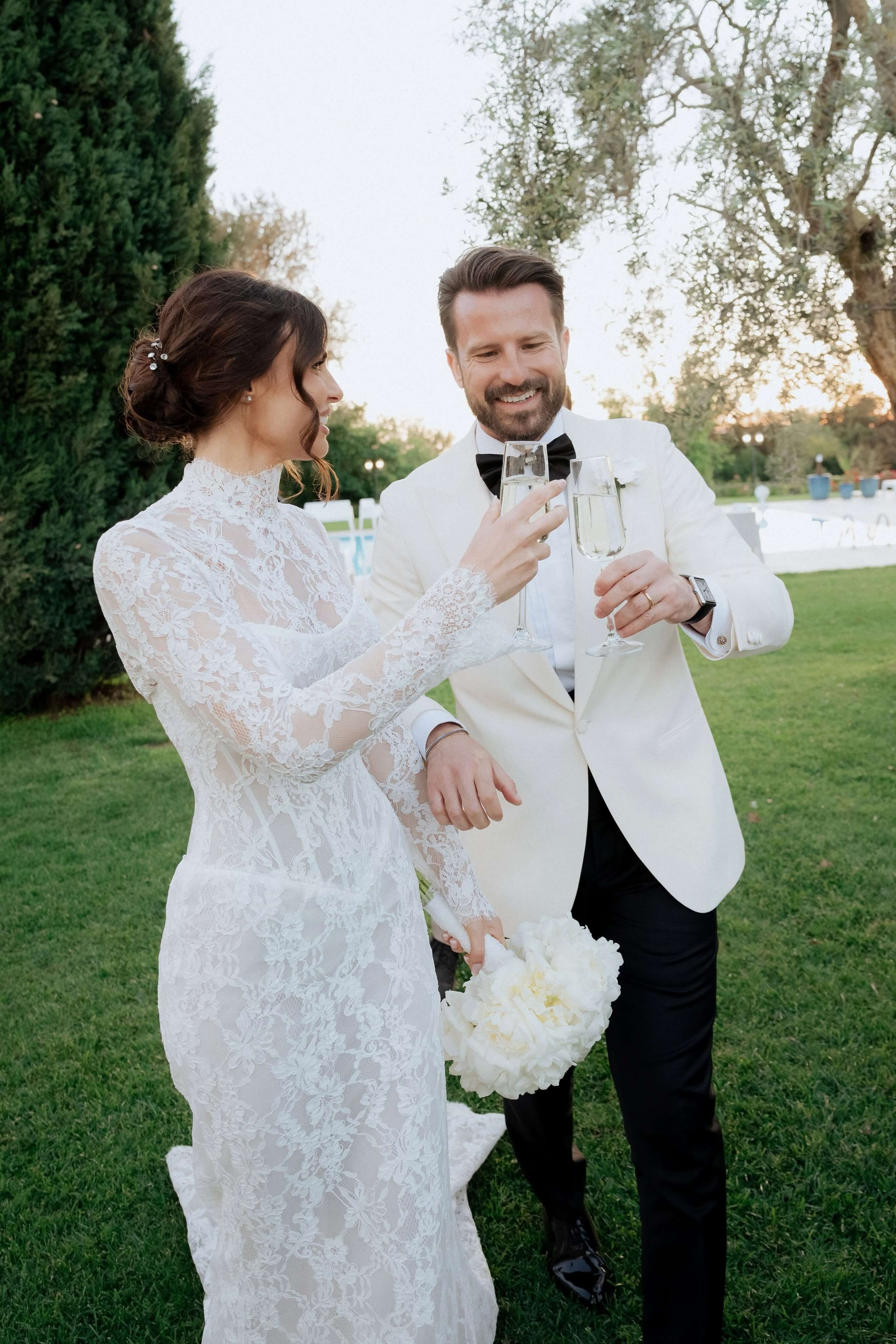 Lace Mermaid Wedding Dress with Detachable Long Sleeve Lace Topper Strapless Bridal Gown