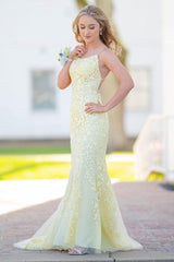 Lace Prom Dress Mermaid Backless Evening Dress