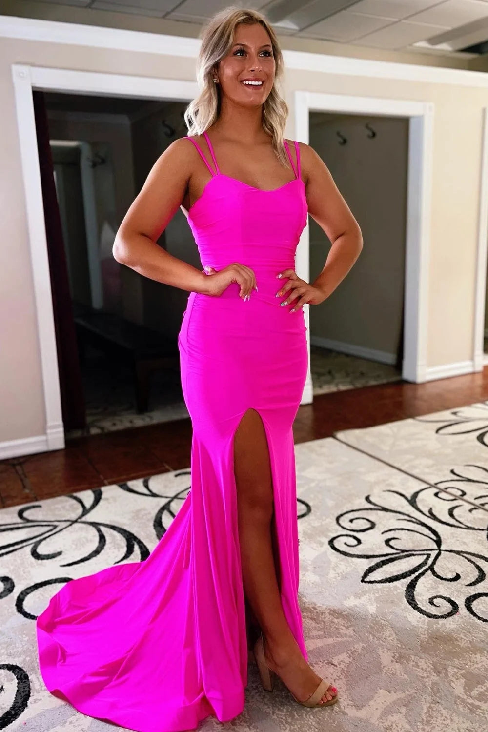 Lace Up Prom Dress Sheath/Column Evening Dress With Slit