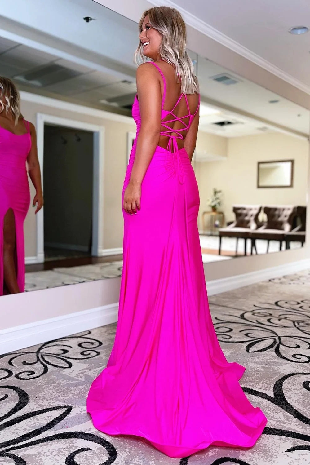 Lace Up Prom Dress Sheath/Column Evening Dress With Slit