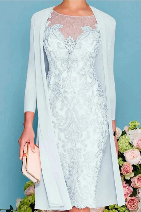 Lace and Chiffon Mother of the Bride Dress 3/4 Sleeve Wedding Guest Dress