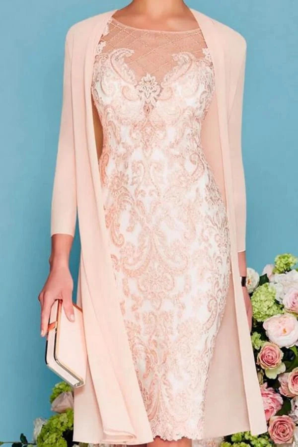 Lace and Chiffon Mother of the Bride Dress 3/4 Sleeve Wedding Guest Dress