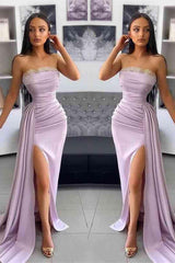 Lavender Off the Shoulder Sleeveless Evening Dress with Pleated Applique and Slit
