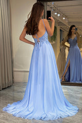 Lavender Prom Dress A Line Backless Long Evening Dress With Embroidery