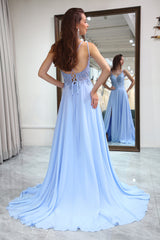 Lavender Prom Dress A Line Backless Long Evening Dress With Slit