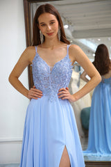 Lavender Prom Dress A Line Backless Long Evening Dress With Slit