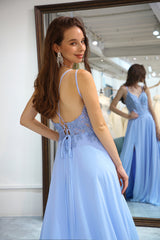Lavender Prom Dress A Line Backless Long Evening Dress With Slit