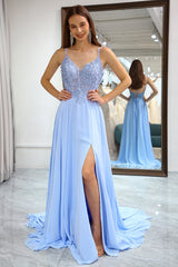 Lavender Prom Dress A Line Backless Long Evening Dress With Slit