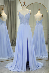 Lavender Prom Dress A Line Long Evening Dress With Slit