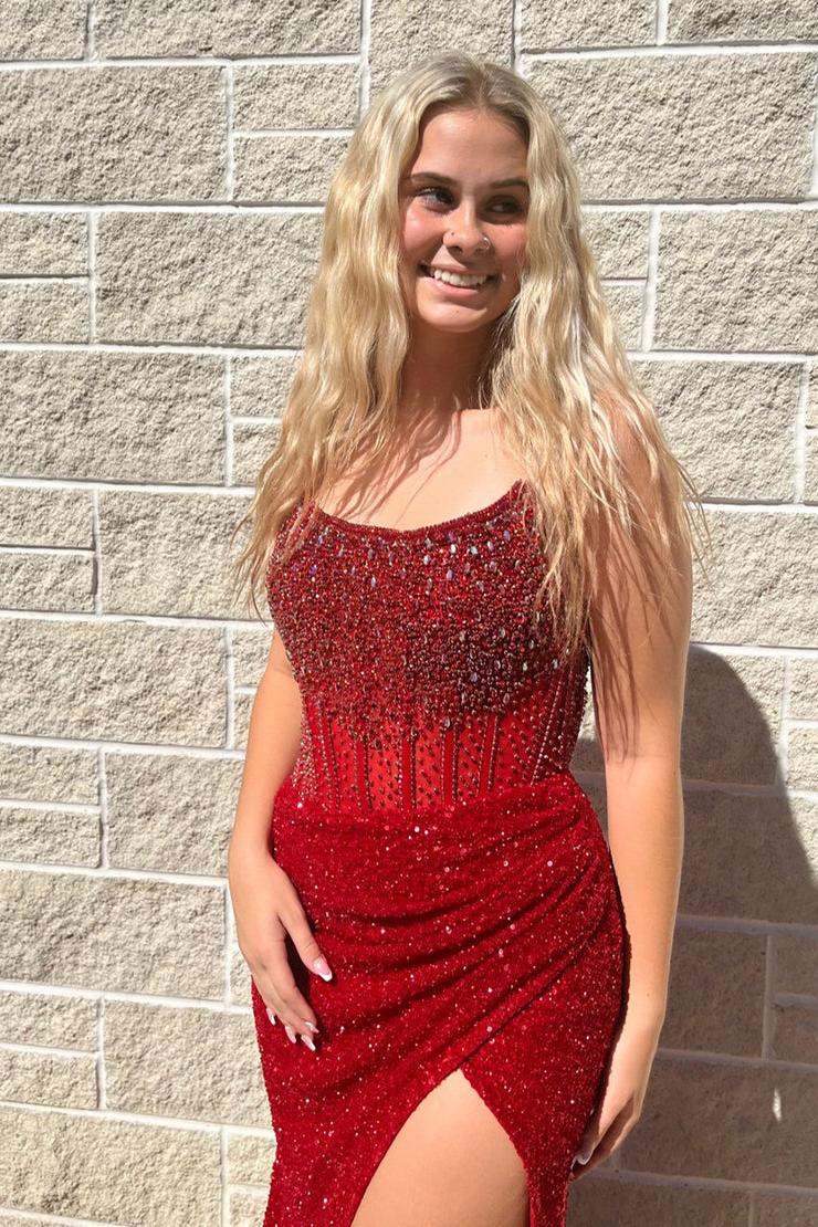 Lavender Prom Dress Mermaid Strapless Long Formal Dress With Slit