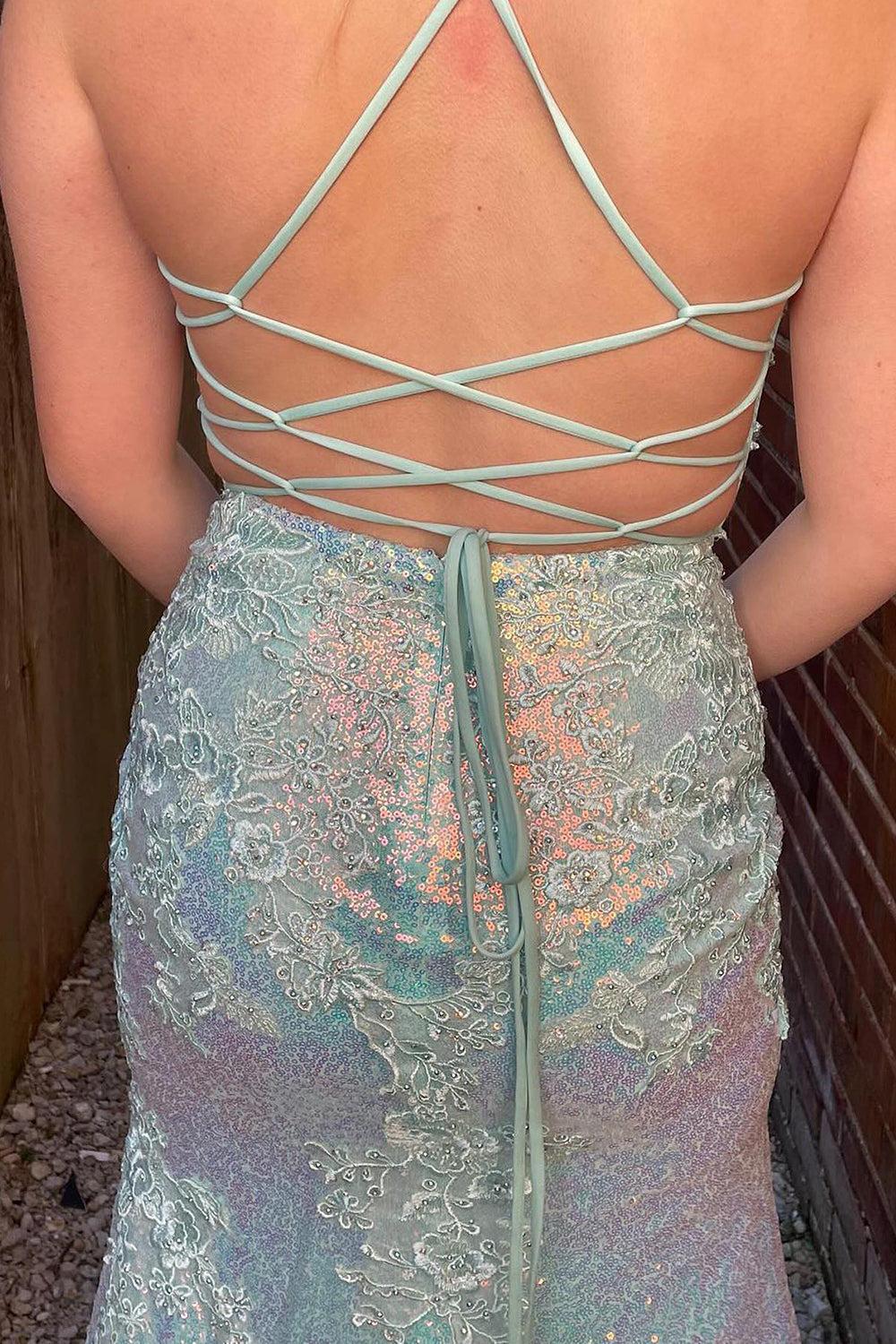 Lavender Prom Dress Sequin Mermaid Evening Dress with Appliques