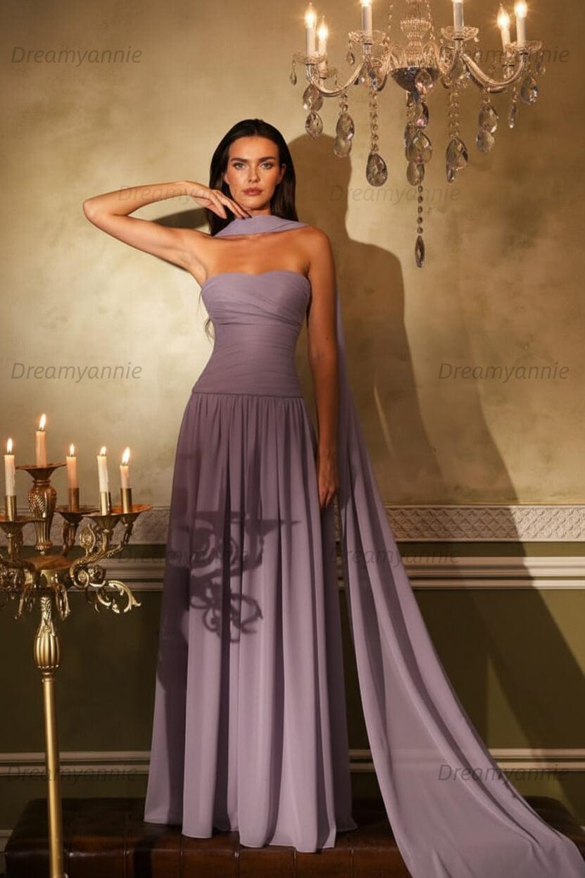 Orange A Line Prom Dress Sleeveless Strapless Evening Dress