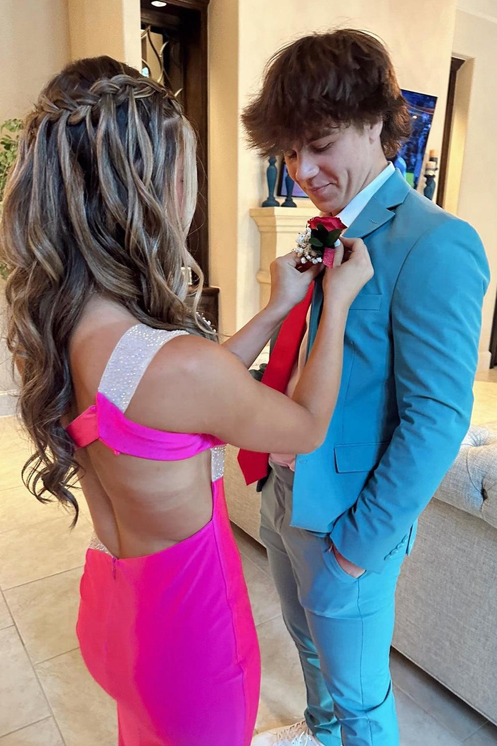 Light Blue 2 Piece Notched Lapel Men's Prom Suit
