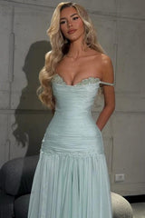 Mint Green Off The Shoulder Prom Dress A Line Formal Evening Gown