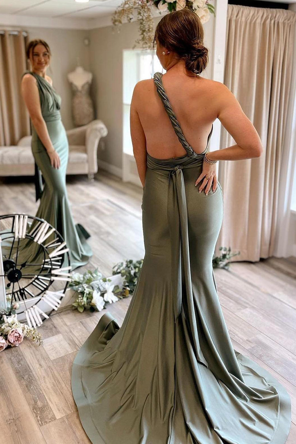 Light Green Convertible Satin Mermaid Prom Bridesmaid Dress Dreamyannie UK Light Green Convertible Satin Mermaid Prom Bridesmaid Dress Dreamyannie UK