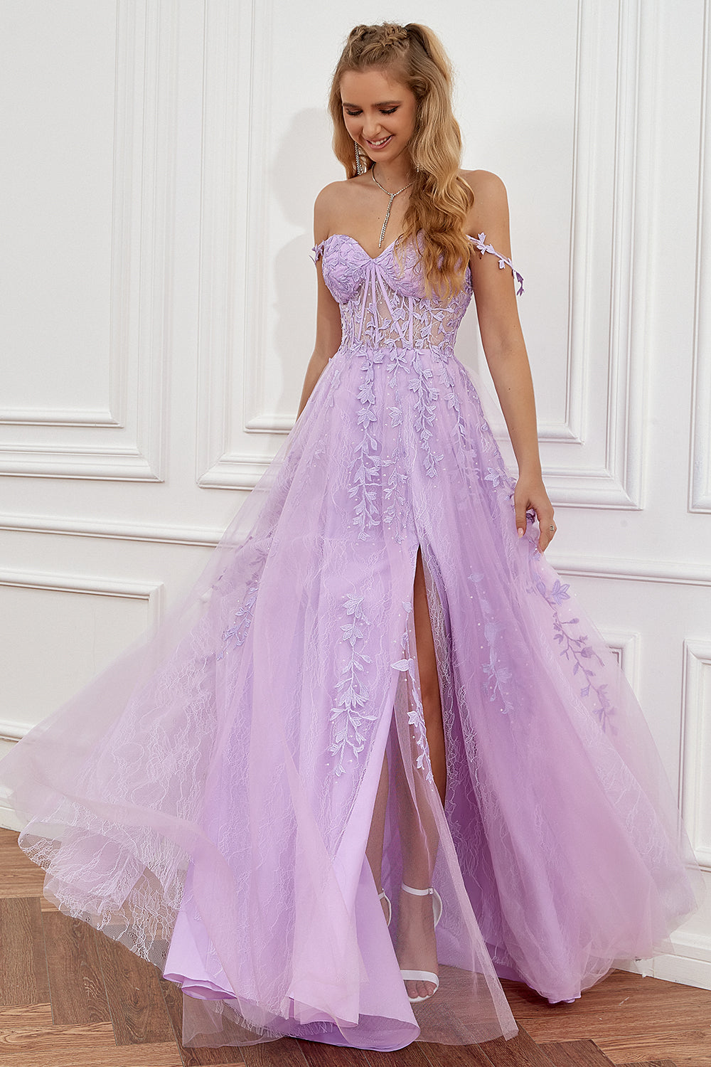 Light Green Off the Shoulder Prom Dress with Appliques