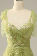 Light Green Prom Dress A Line Evening Dress With Embroidery