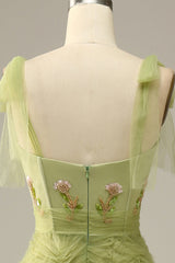 Light Green Prom Dress A Line Evening Dress With Embroidery