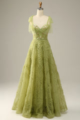 Light Green Prom Dress A Line Evening Dress With Embroidery