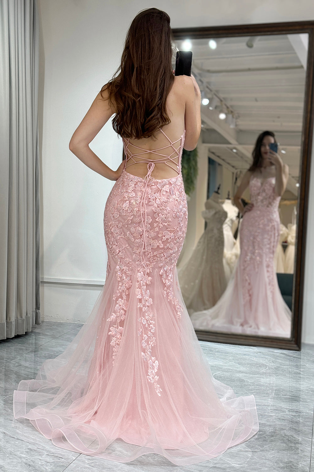 Light Green Prom Dress Mermaid Backless Long Corset Evening Dress With Appliques