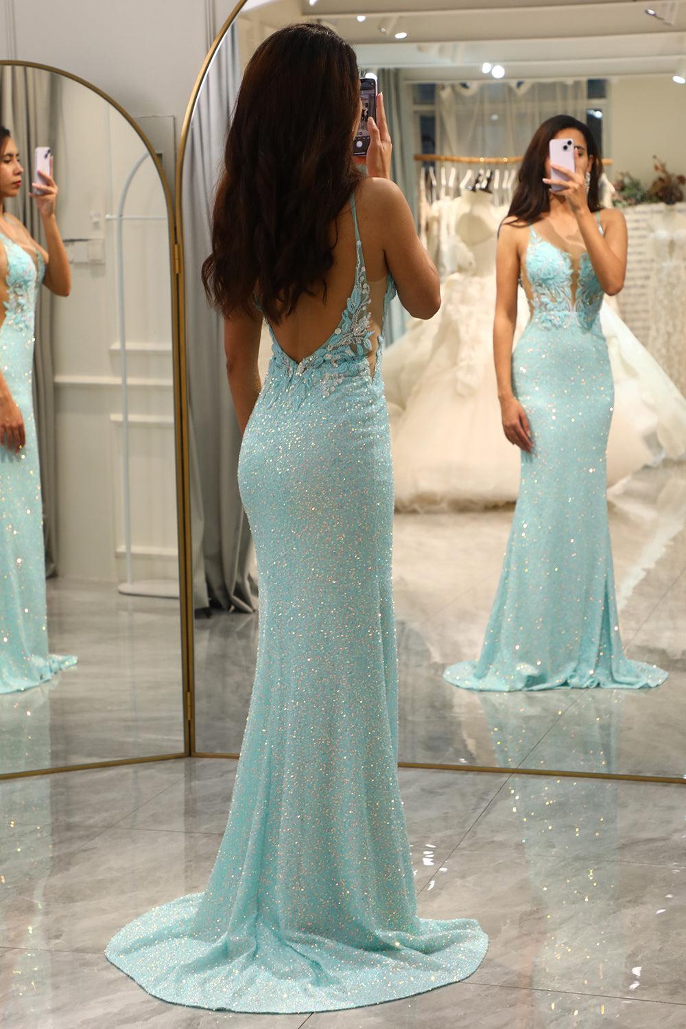 Light Green Prom Dress Mermaid Long Appliqued Evening Dress