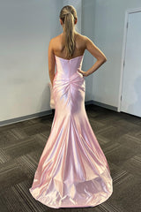 Light Pink Prom Dress Mermaid Sweetheart Long Evening Dress With Slit