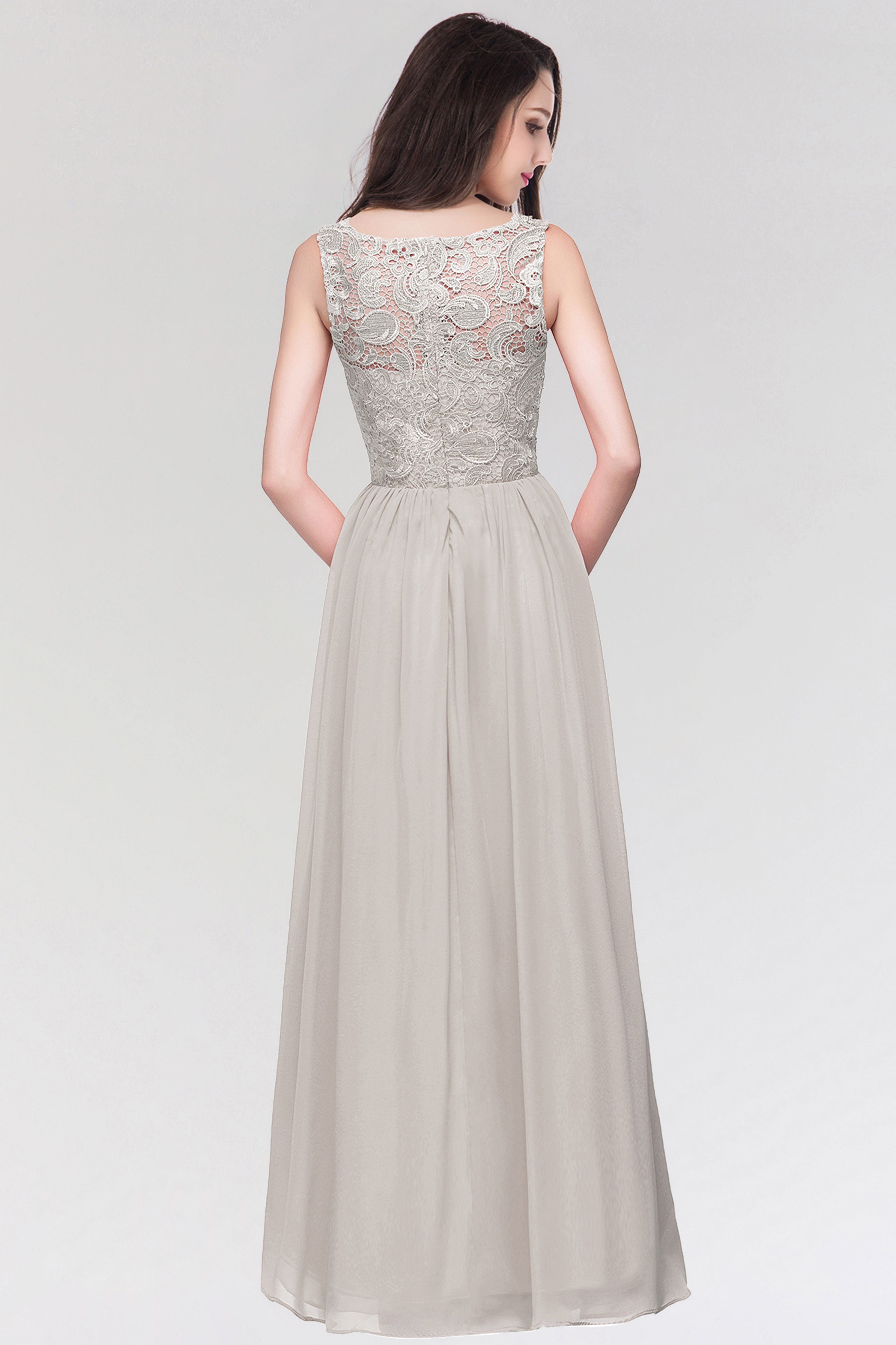 Lilac Bridesmaid Dress Sleeveless Lace Chiffon Evening Dress