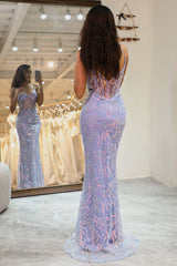 Lilac Long Corset Appliqued Mermaid Prom Dress