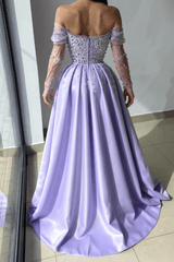 Dreamyannie Lilac Prom Dress A Line Off The Shoulder Rhinestones Satin Pearls Evening Dress