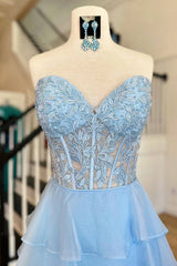 Lilac Prom Dress A-Line Tiered Chiffon Long Formal Dress With Lace