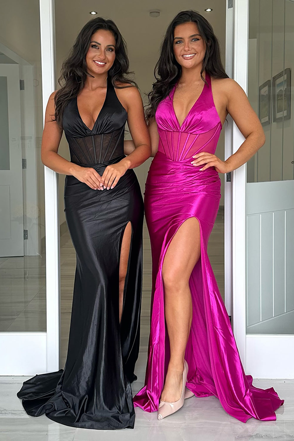 Lilac Prom Dress Mermaid Halter Corset Long Formal Dress With Slit