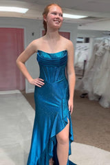 Lilac Prom Dress Strapless Corset Long Formal Dress With Slit