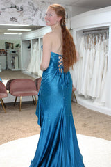 Lilac Prom Dress Strapless Corset Long Formal Dress With Slit