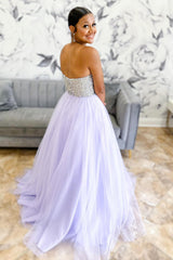 Lilac Prom Dress Tulle Strapless Long Evening Dress