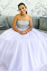 Lilac Prom Dress Tulle Strapless Long Evening Dress