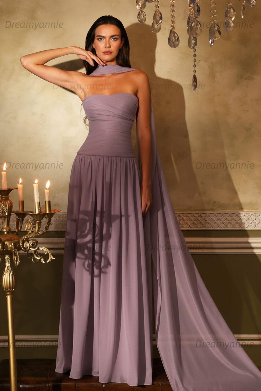 Orange A Line Prom Dress Sleeveless Strapless Evening Dress