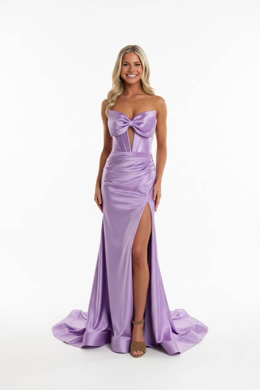 Dreamyannie Corset Red Prom Dress Satin Sweetheart Evening Dress With Slit