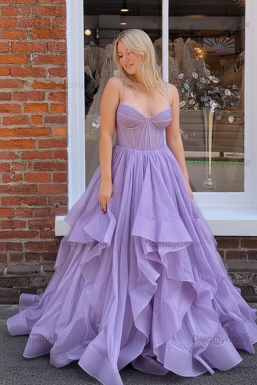 Dark Green A Line Long Corset Prom Dress With Ruffles