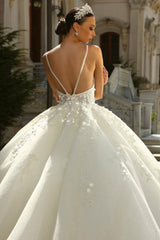 Long Princess Wedding Dress A Line Ivory Spaghetti Straps Tulle Lace Bridal Gown With Glitter