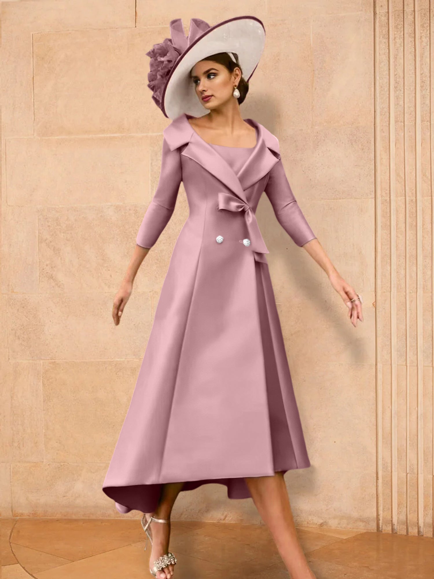 Long-Sleeve A-Line Princess Gown for the Mother of the Bride with Bowknot