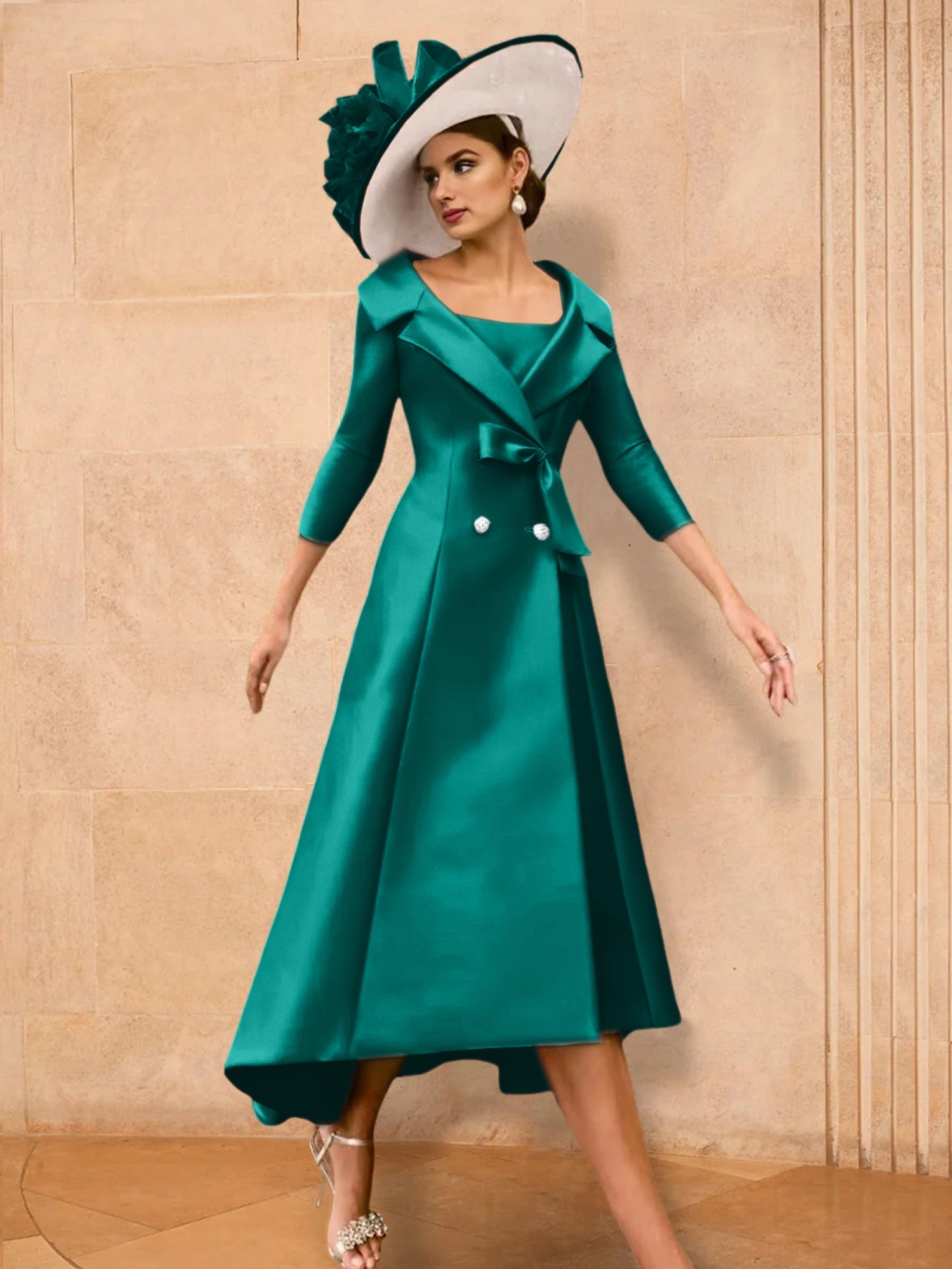 Long-Sleeve A-Line Princess Gown for the Mother of the Bride with Bowknot