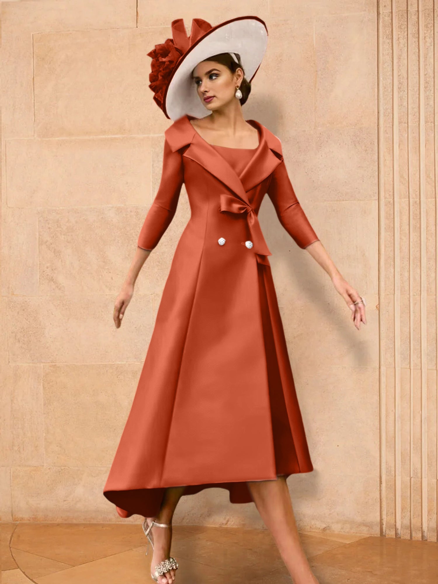 Long-Sleeve A-Line Princess Gown for the Mother of the Bride with Bowknot