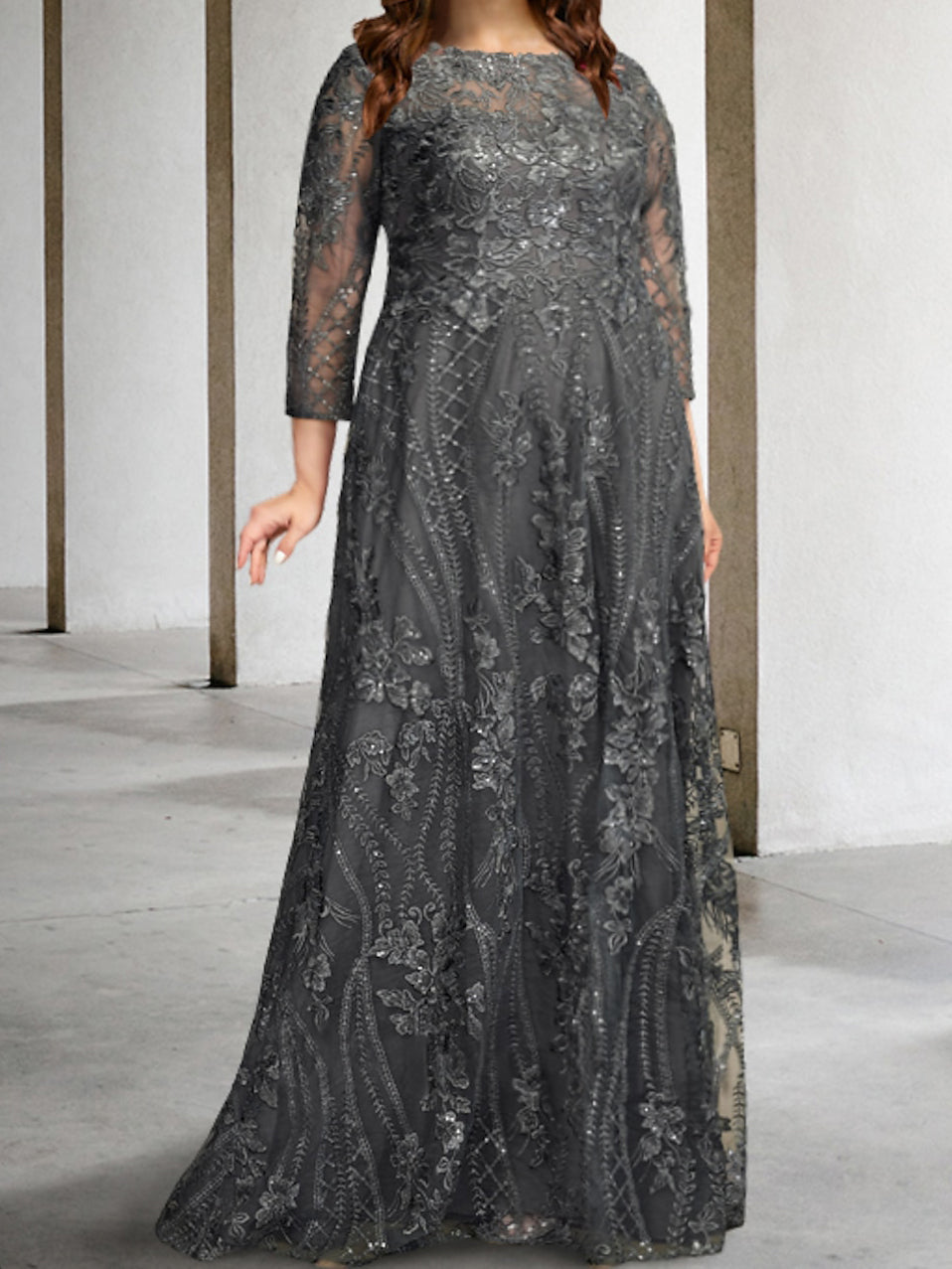 Long-Sleeve A-Line Princess Mother of the Bride Dress Featuring Applique