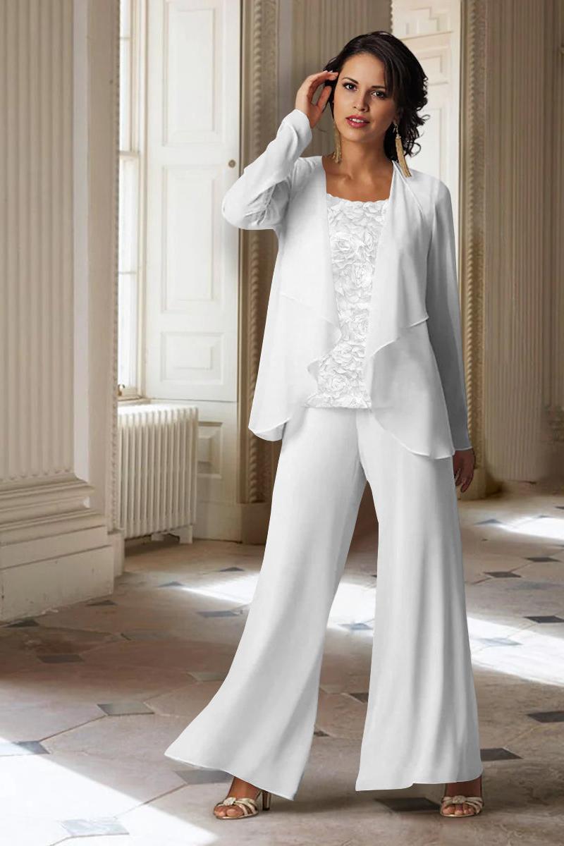 Long-Sleeve Chiffon Pantsuit with Jacket for the Mother of the Bride