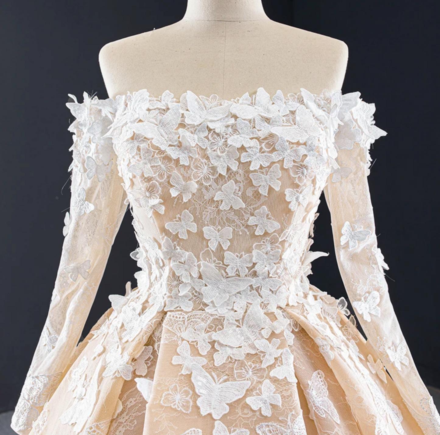 Long Sleeve Quinceanera Dress Off the Shoulder Butterfly Ball Gown Sweet 16 Dress